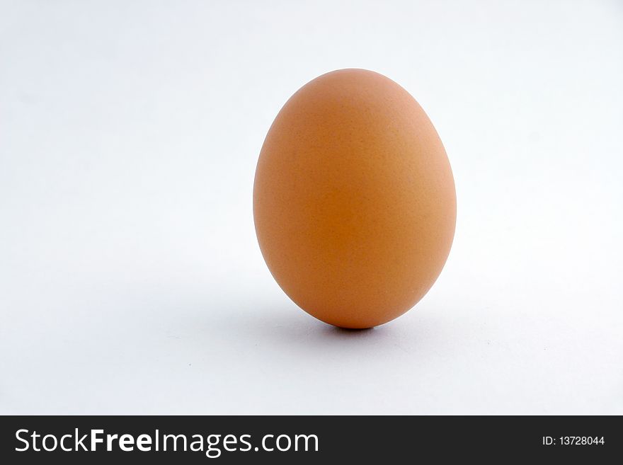 A real brown standing egg with white background. A real brown standing egg with white background.