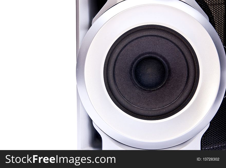 Black music speaker isolated on white background. Black music speaker isolated on white background