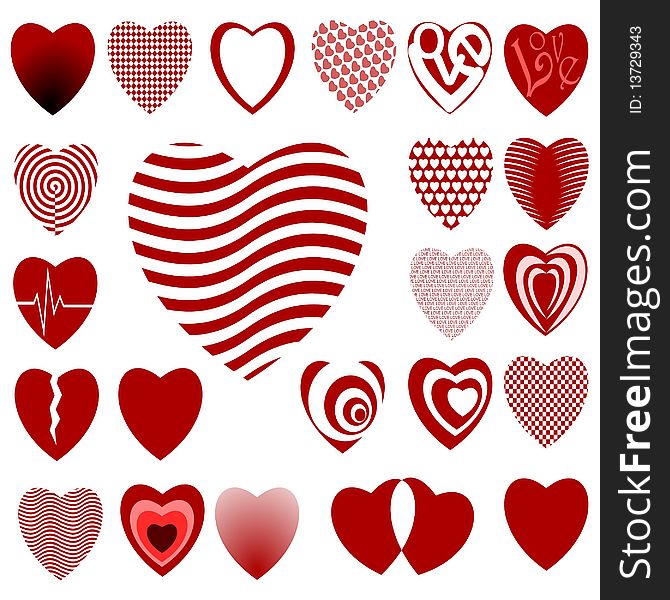 Lots of stylised hearts with various designs. Lots of stylised hearts with various designs