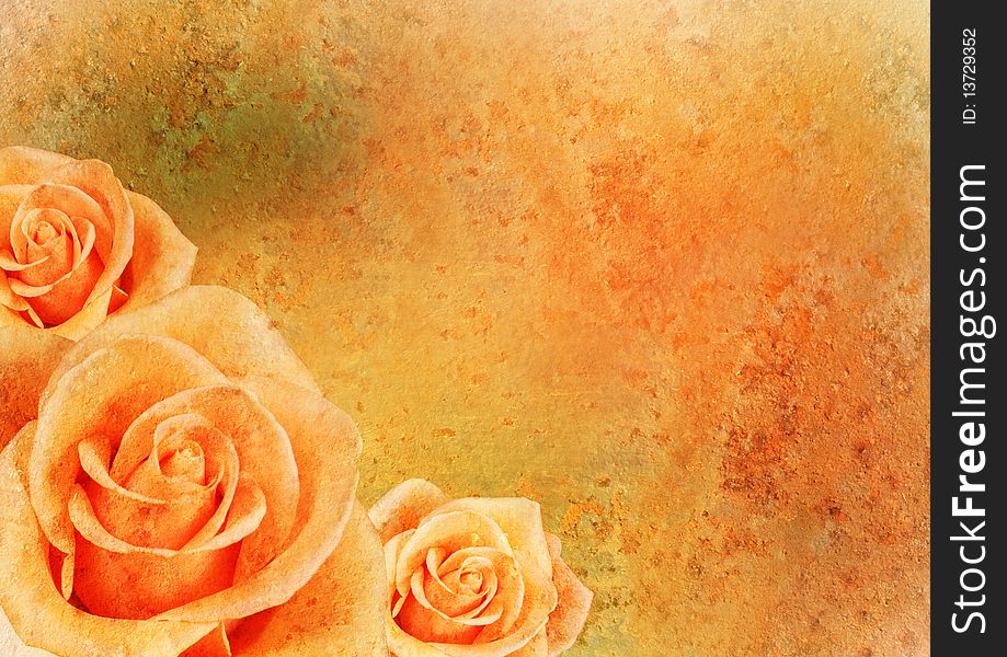 Vintage stylized background with roses, patina covered - background for your text. Vintage stylized background with roses, patina covered - background for your text