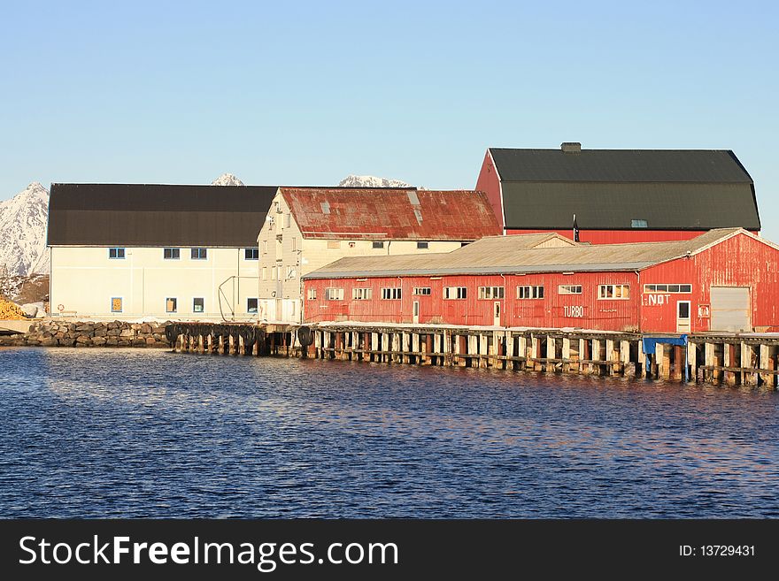 The old fish factory of Svolvaer in Lofoten, Norwegian arctic ocean. The old fish factory of Svolvaer in Lofoten, Norwegian arctic ocean