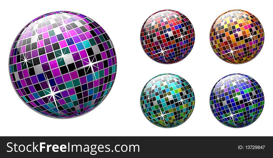 Vector disco ball on white background. Multicolored version.