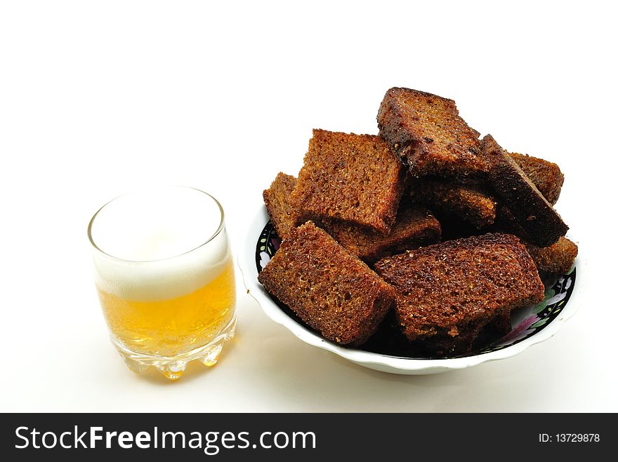 Image plates with toasted prepared from rye bread and beer. Image plates with toasted prepared from rye bread and beer