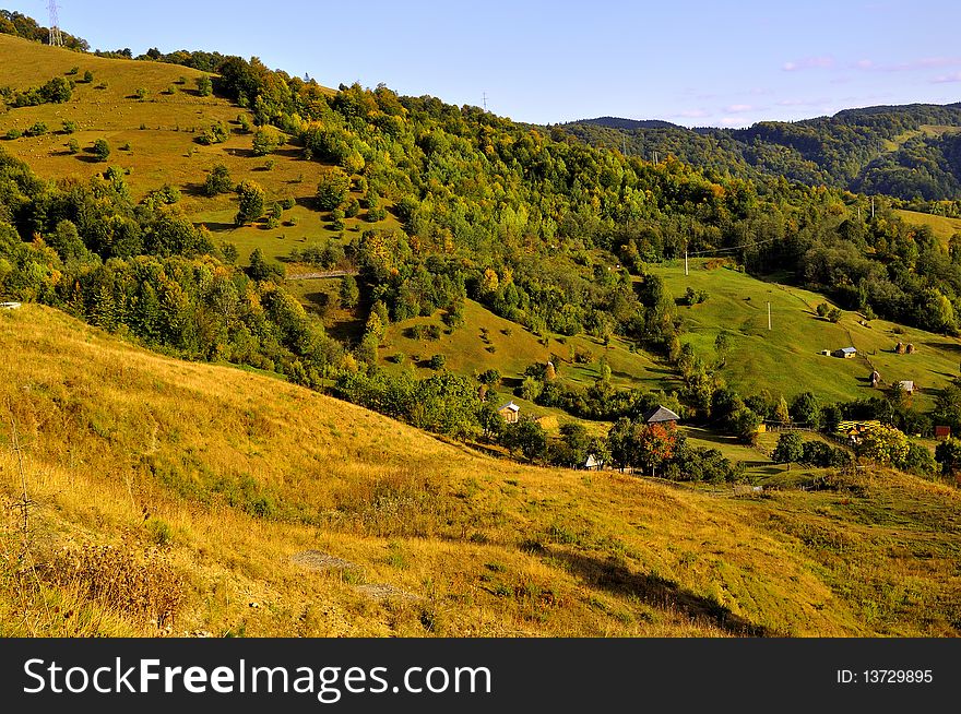 Autumn mountain scape at sunset