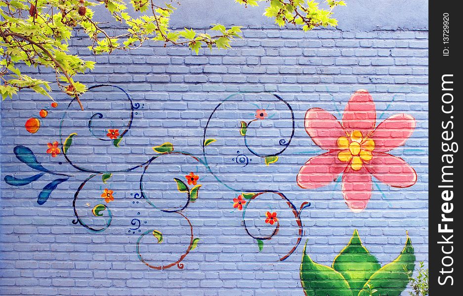 Painting on brick wall of a house. Painting on brick wall of a house