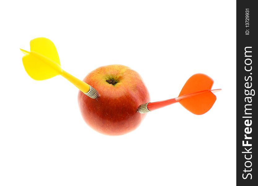 Ripe apple and two dart. Ripe apple and two dart