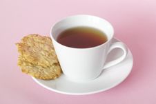 Cup Of Herbal Tea With Almond Cookies Stock Photos
