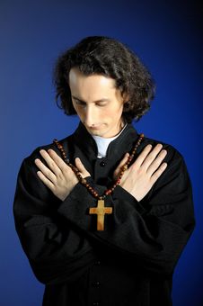 Praying Priest With Wooden Cross Stock Image Praying Priest With Wooden Cross Stock Image
