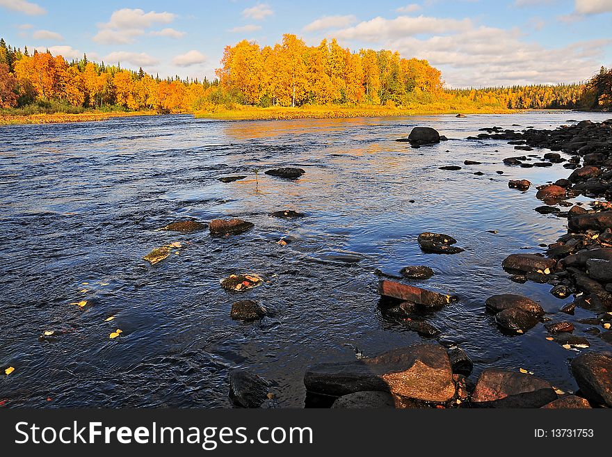 River Kitsa at Kola peninsula last of september cloudy day. River Kitsa at Kola peninsula last of september cloudy day