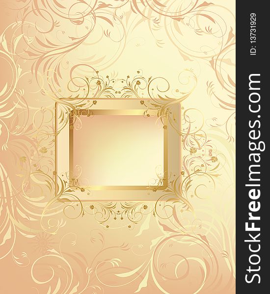 Vector pastel and gold decorative floral design frame. Vector pastel and gold decorative floral design frame