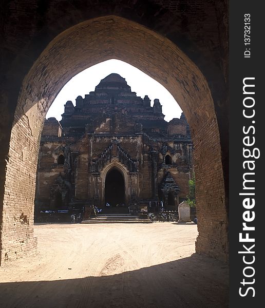 Red stone temple in the Bagan area, Myanmar. Red stone temple in the Bagan area, Myanmar