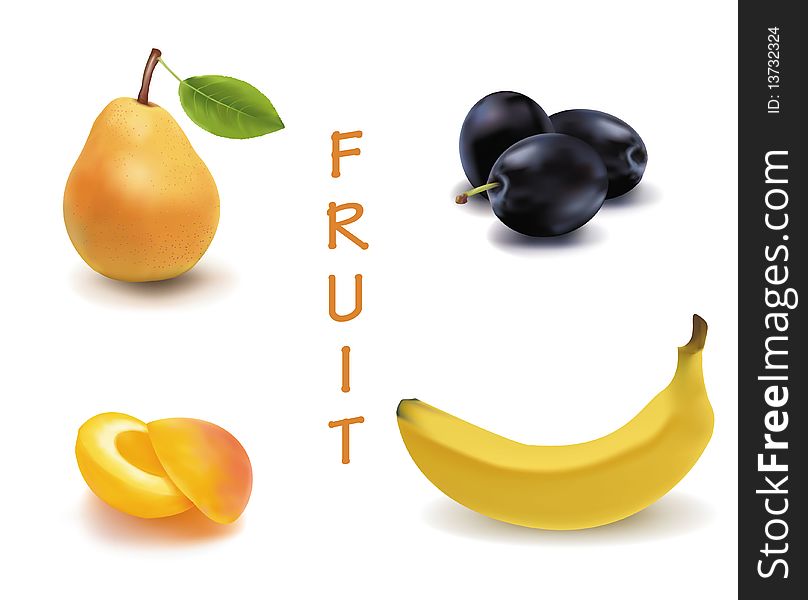 Photo-realistic . Collection of ripe fruit.