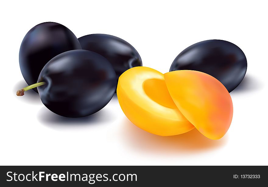 Photo-realistic  illustration. Four pears and an apricot. Photo-realistic  illustration. Four pears and an apricot.