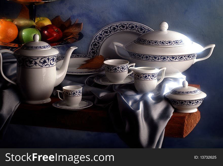 Elegant coffee set in painted chinaware