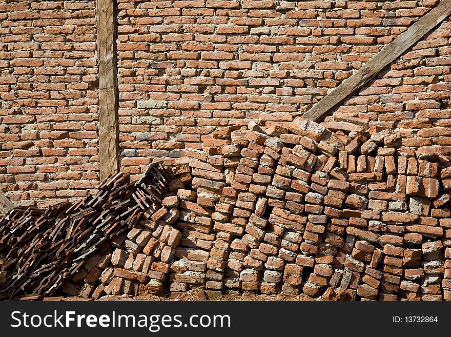 Qld brick wall and a stack of bricks