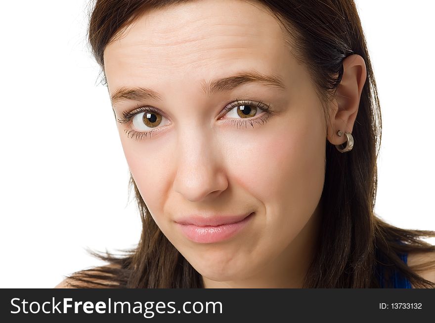 Close-up Portrait Of Young Woman Isolated On White