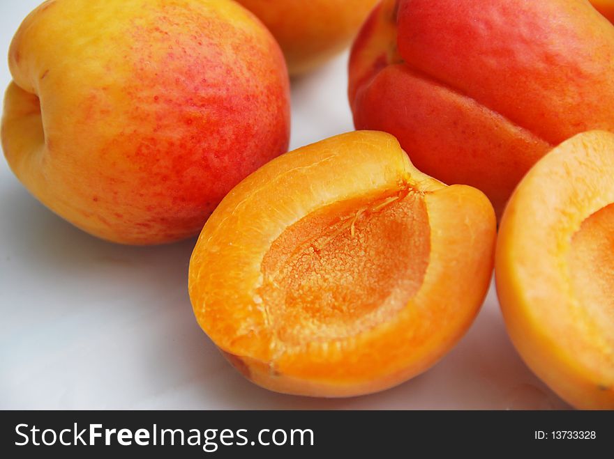 Apricots on the white sheet