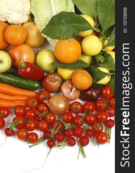 Image of a composition composed of fruits and vegetables. Image of a composition composed of fruits and vegetables