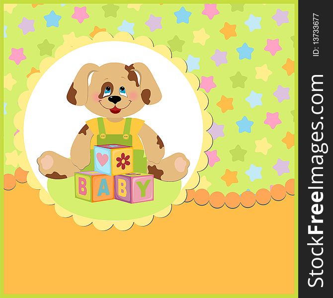 Baby's postcard with doggy and letter cubes