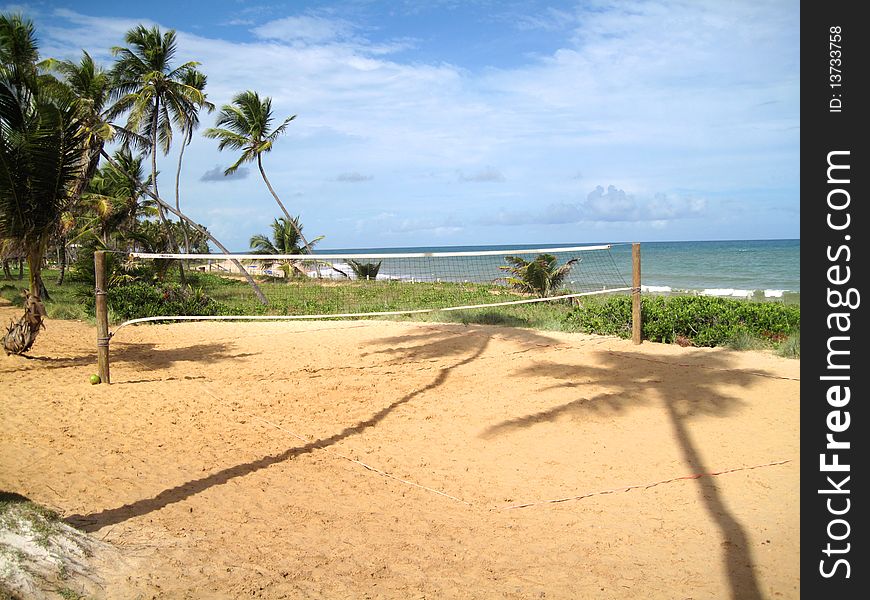 Volleyball net on pretty beach at the Caribbean