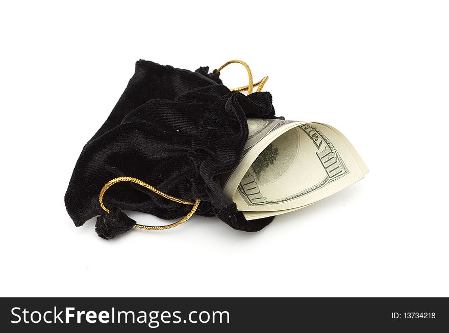 Small black leather empty open bag case whith dollar