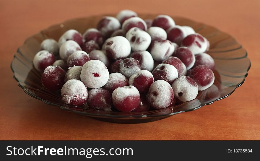 Cherry covered with rime plate placed in. Cherry covered with rime plate placed in