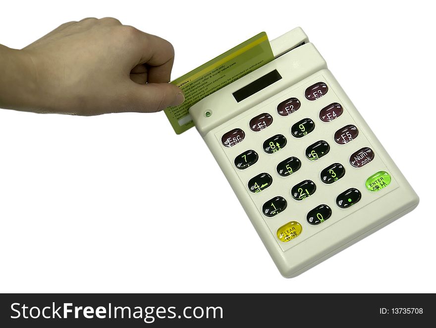 Swap credit card with keypad on white background