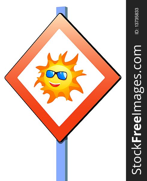 Rappresentation of a road sign with depicted the sun indicating the arrival of summer. Rappresentation of a road sign with depicted the sun indicating the arrival of summer