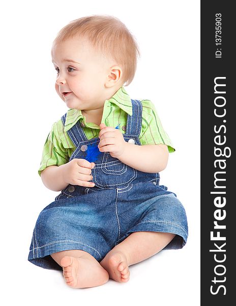 Small happy baby. Isolated on white background