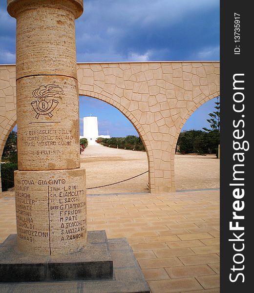 A memorial column in italian war cemetery of El Alamein. A memorial column in italian war cemetery of El Alamein