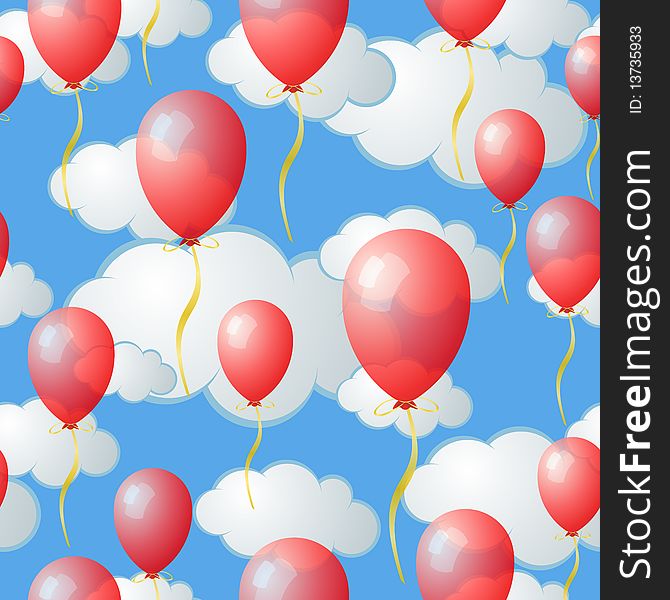 Graphic Illustration of Seamless Cloud and Balloon Pattern