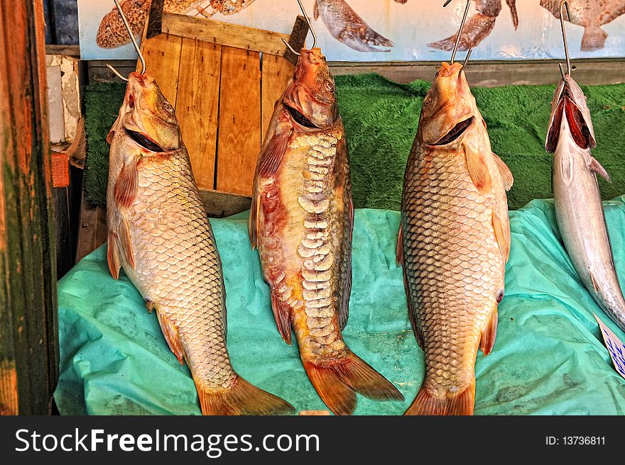 Fresh fish on a stall. Fresh fish on a stall