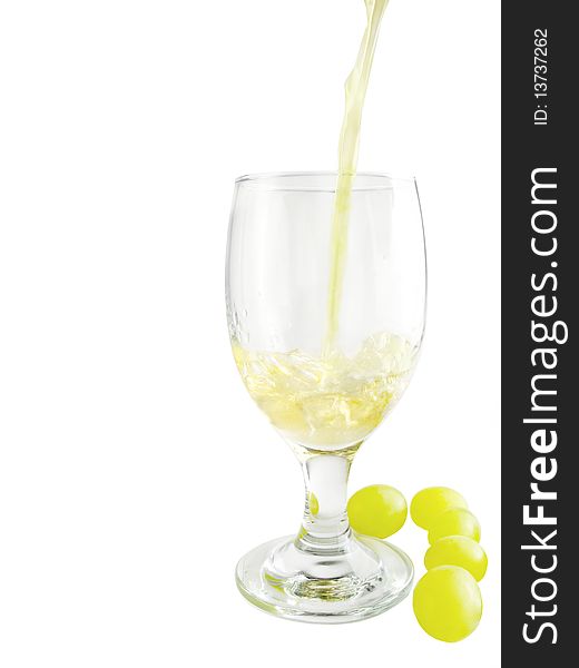 Grape juice wineglass closeup, isolated on a white