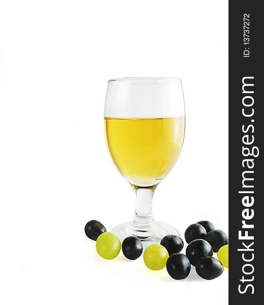 Grape juice wineglass closeup, isolated on a white