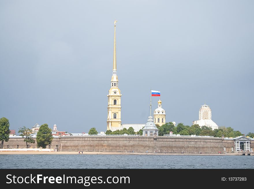 The Peter and Paul Fortress in St. Petersburg on island. The Peter and Paul Fortress in St. Petersburg on island