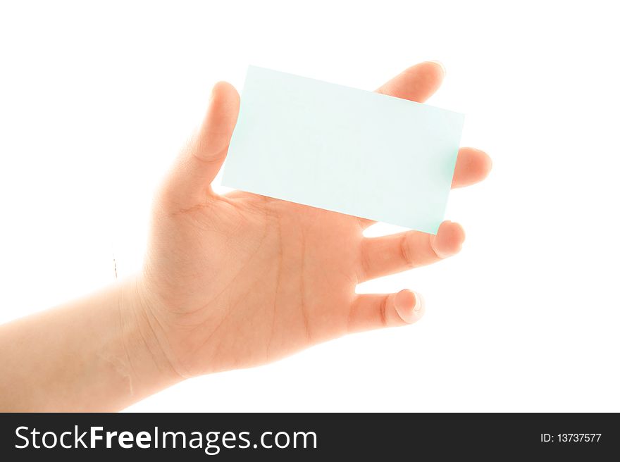 Hand holding blank business card