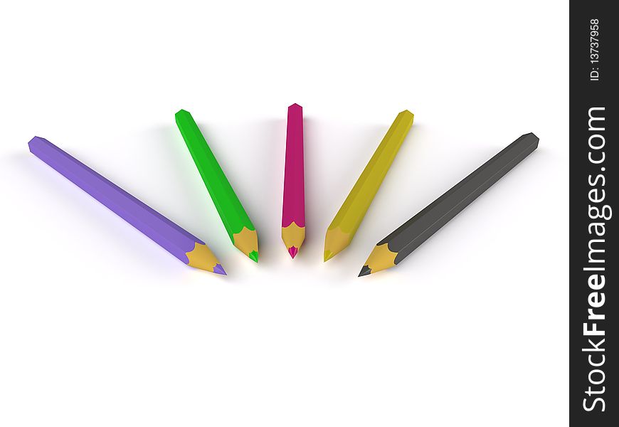 3d colored pencils  on white background. 3d colored pencils  on white background