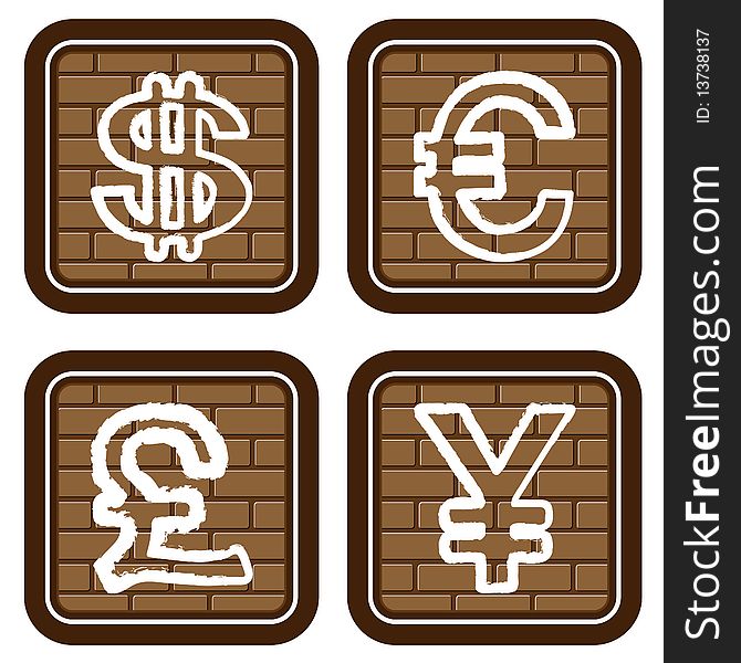 Brick Buttons With Icons Of Financial Symbols