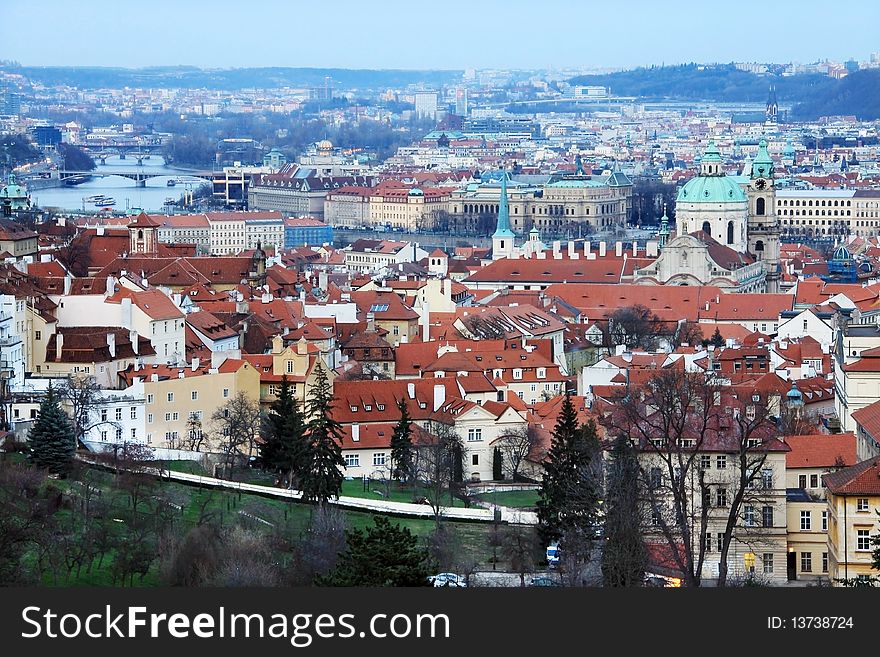 Prague With St. Nicholas  Cathedral After Sunset