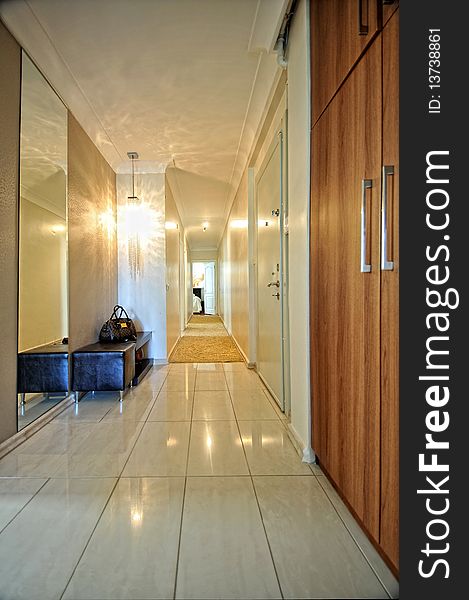 Long hallway of a luxury apartment