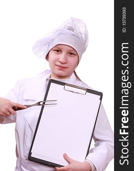 Portrait of preteen girl in chef uniform. Portrait of preteen girl in chef uniform