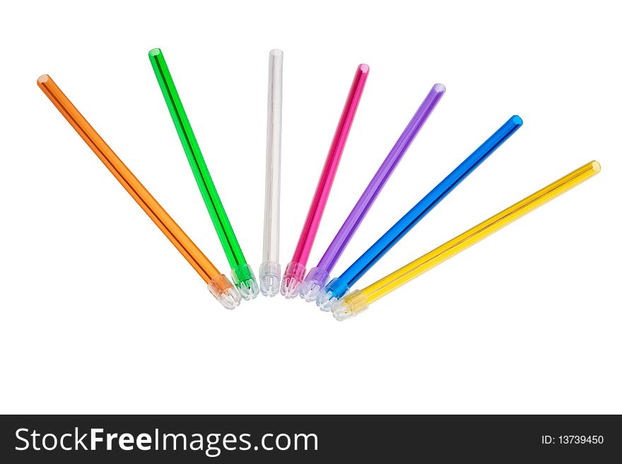 Colorful dental straws isolated over white background. Colorful dental straws isolated over white background.
