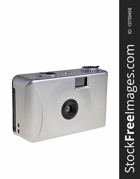 Disposable 35mm photo camera isolated over white background. Disposable 35mm photo camera isolated over white background.