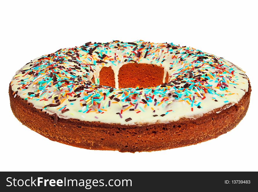 Round Cake With Colorful Decoration.