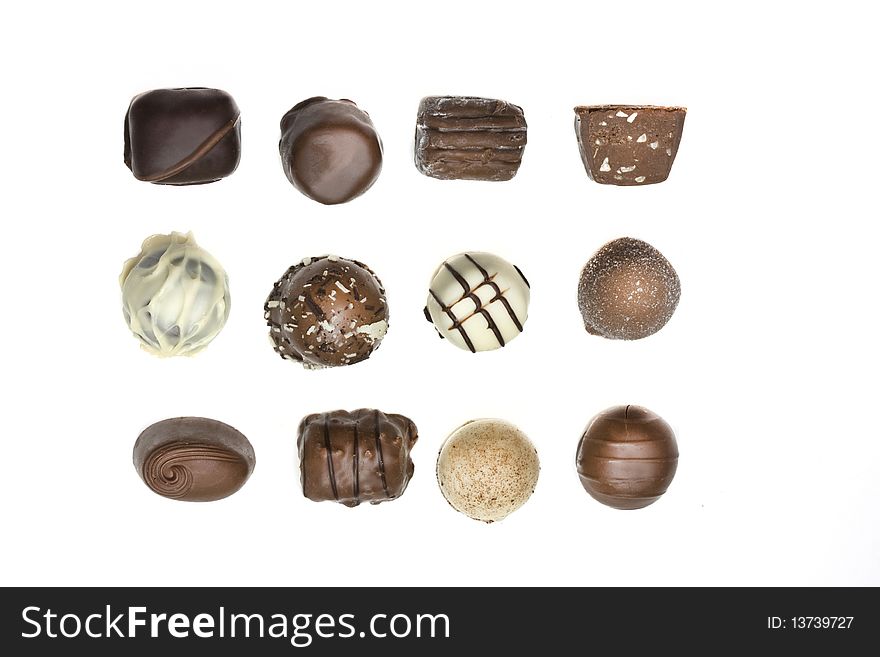 Chocolate truffles in a square selection viewed from overhead