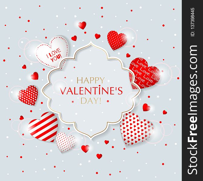 Happy Valentine s Day congratulation card. Frame design with different hearts. Vector illustration. Happy Valentine s Day congratulation card. Frame design with different hearts. Vector illustration.