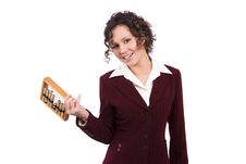 Businesswoman With Wooden Abacus. Stock Photography