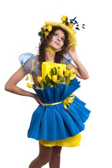 Fashion Woman Is Bunch Of Flowers. Stock Photos Fashion Woman Is Bunch Of Flowers. Stock Photos