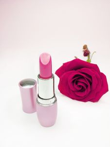 Pink Lipstick With Rose On Background Stock Images Pink Lipstick With Rose On Background Stock Images