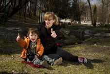 Little Boy With His Mother Stock Images
